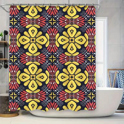 Decorative Fabric Shower Curtain Kawaii Flower Print, Black Red Yellow Pink Floral Pattern Waterproof Bathroom Decor DIY Handmad
