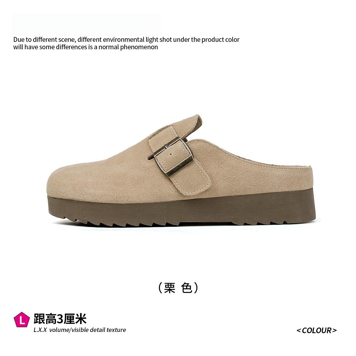 

Soft leather version~ Boken shoes women s outer wear 2025 spring and autumn new thick-soled versatile Boken bag head lazy half slippers 35