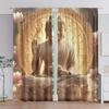 2 Pezzi Tende con Stampa Buddha Motivo Loto Stile Zen Poliestere Dorato Tende da Finestra per Soggiorno Sala Meditazione
