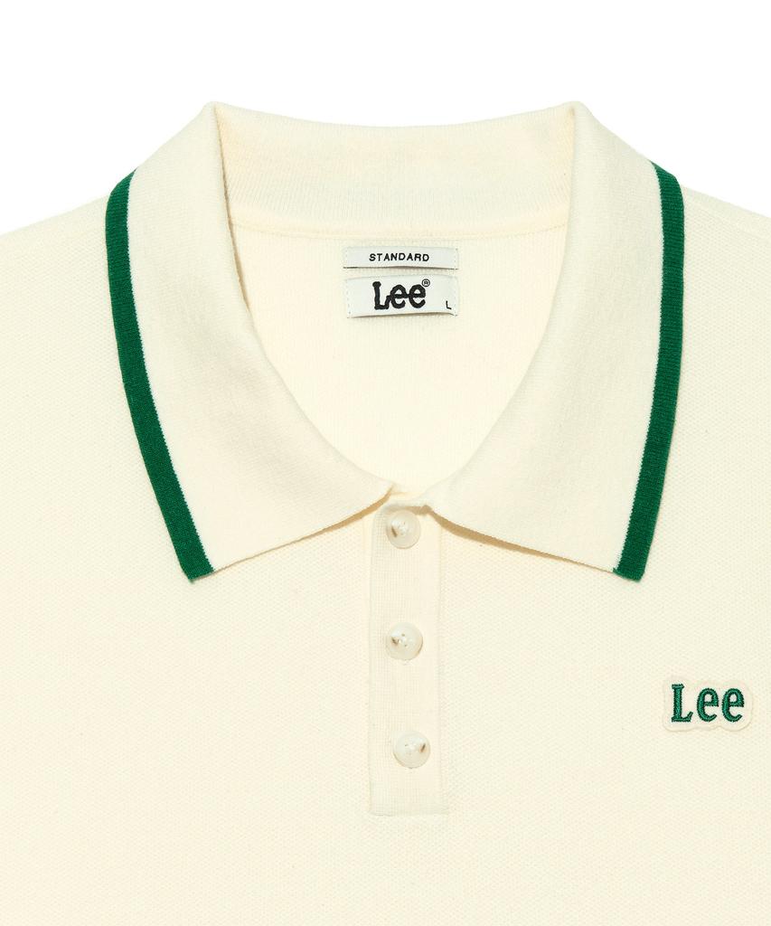 LEE Collar Contrast Short Sleeve Knit Ivory