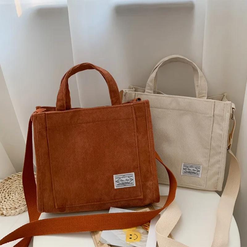 Ladies Corduroy Canvas Shoulder Crossbody Handbag Small Square Bag Stylish Trendy Women's Handbag for Casual Use