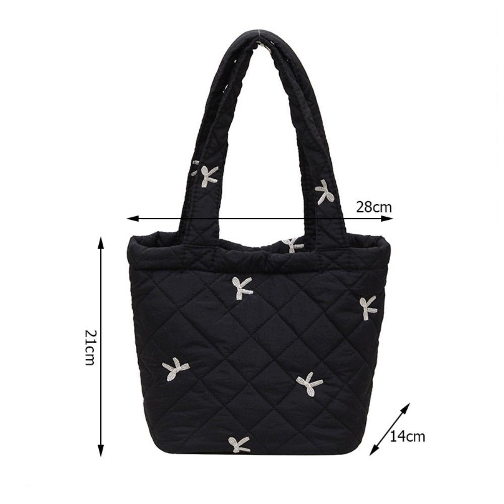 Fashion Nylon Bucket Bag Ins Style Portable Handbag Bow Embroidered Jacket Bag Outdoor Activities