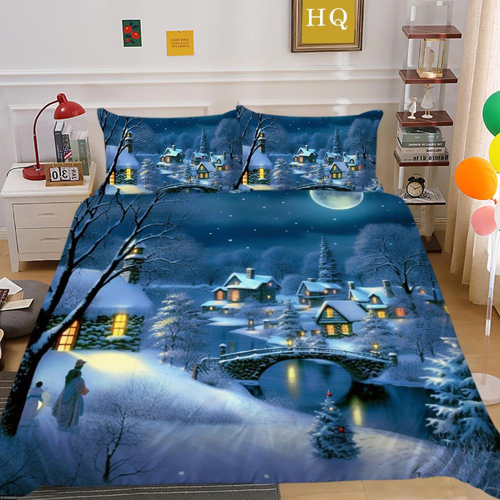 Christmas Digital Printing 3D Printing Polyester Pillowcase Quilt Cover Two Or Three-Piece Set
