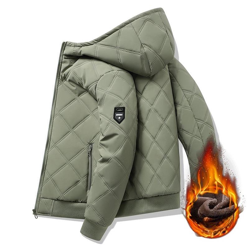 Men's Winter Lightweight Bomber Quilted Jackets With Hood Windbreakers Thicken Full Zip Up Windproof Work Coats for Men Warm Fleece Lined Parka Jacket