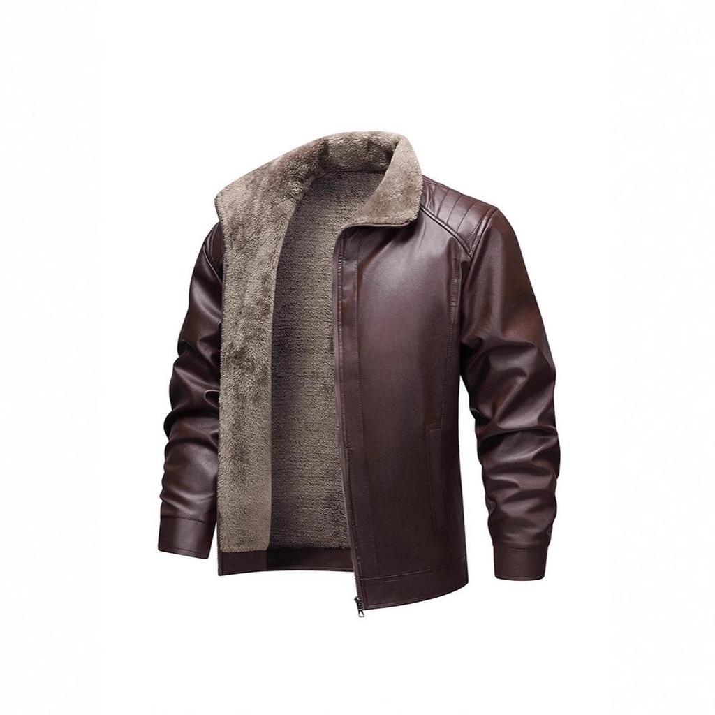 Modische, verdickte Lederjacke aus Samt für Herren - Leichter Business-Casual-Stil, Karreekragen, Ideal für Herbst/Winter