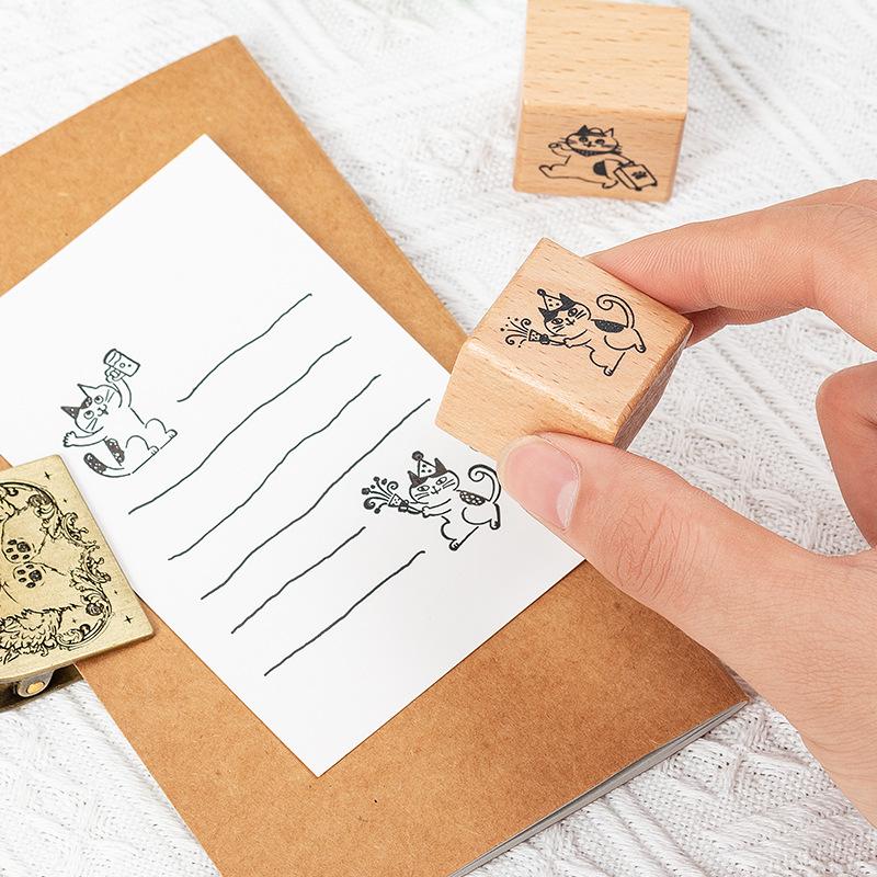 Adorable Cat Wooden Stamp for Diary & DIY Decoration - Choose from 8 Styles