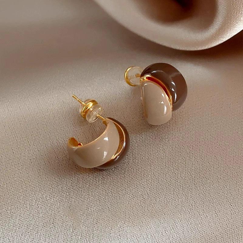 French Maillard Contrasting Color Earrings Women's Design Sense Niche Unique Stud Earrings