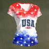 Women V Neck Short Sleeve Lightweight Top USA Patriotic Print Independence Day Casual Tee Shirt