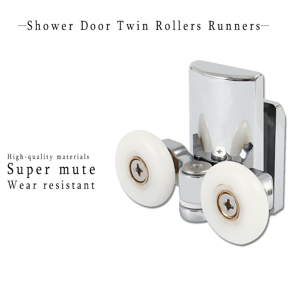 4pcs Shower Door Rollers Replacement Twin Roller Runners Wheels Pulleys Metal 23mm Wheel Diameter Top Roller Replacement