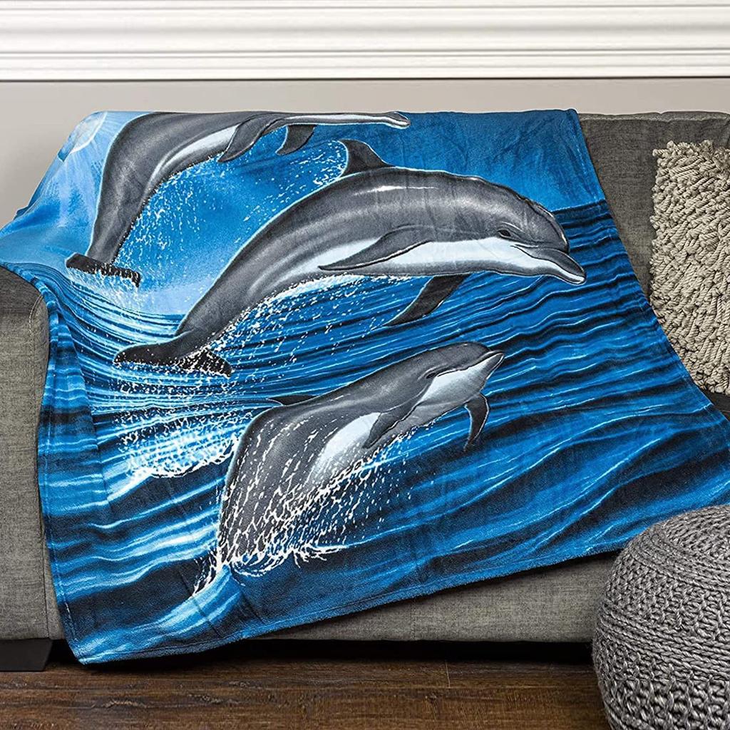 Marine Dolphin Series Printed Blanket for Sofa Bed Travel Camping Living Room Office Conditioning Blanket for All Seasons Gifts