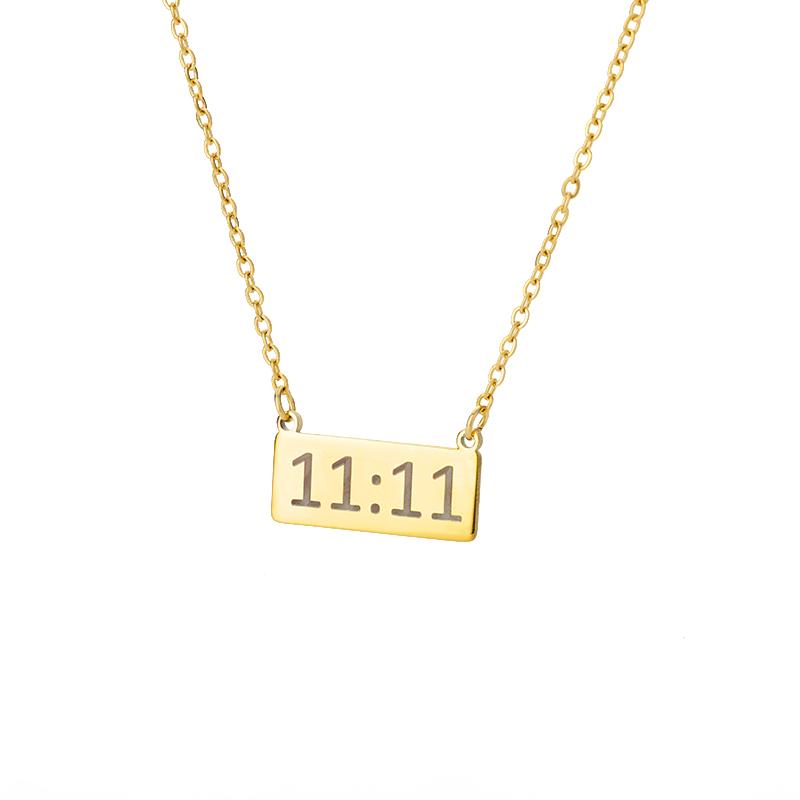 11:11 Rectangle Pendant Necklace for Women Stainless Steel Gold Color Chain Lucky Angel Number 1111 Choker Jewerly Collares