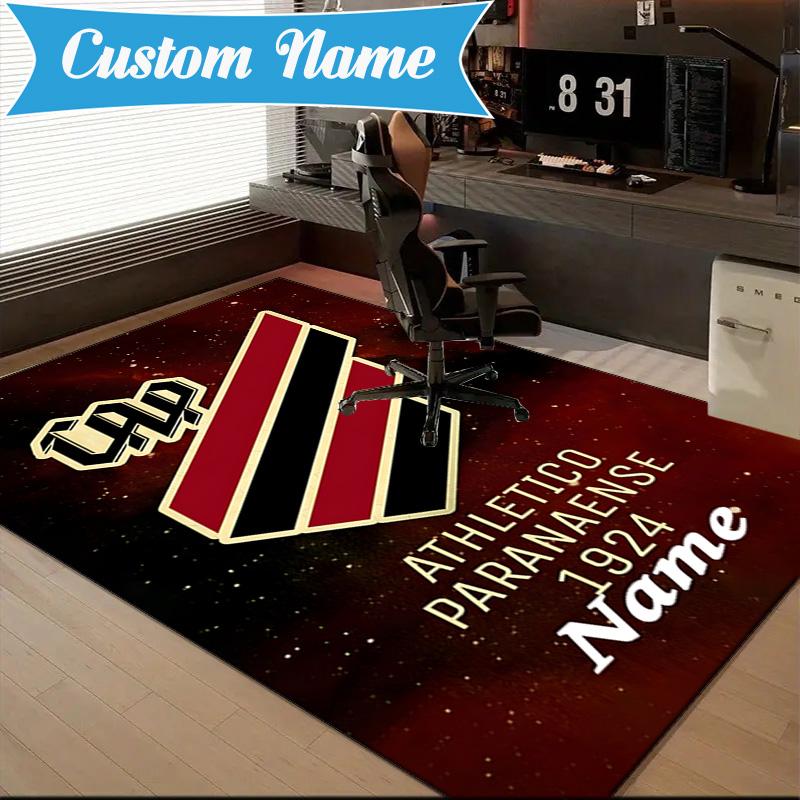 Custom Name Black Stripes Athletico Crest Rug Game Carpet, Floor Mat for Bedroom Living Room Entryway Rug, Home Decor Gift for Christmas Birthday