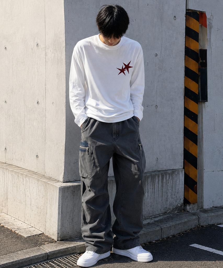 GRAVER ORDINARY [Odnr Unisex] Small Twins Star Long Sleeve T-Shirt_Charcoal