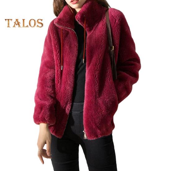 Abrigo de invierno para mujer, cuello alto, protección para el cuello, doble cara, grueso, de felpa, color sólido, mangas largas, cierre de cremallera, cárdigan, chaqueta de viaje para uso diario