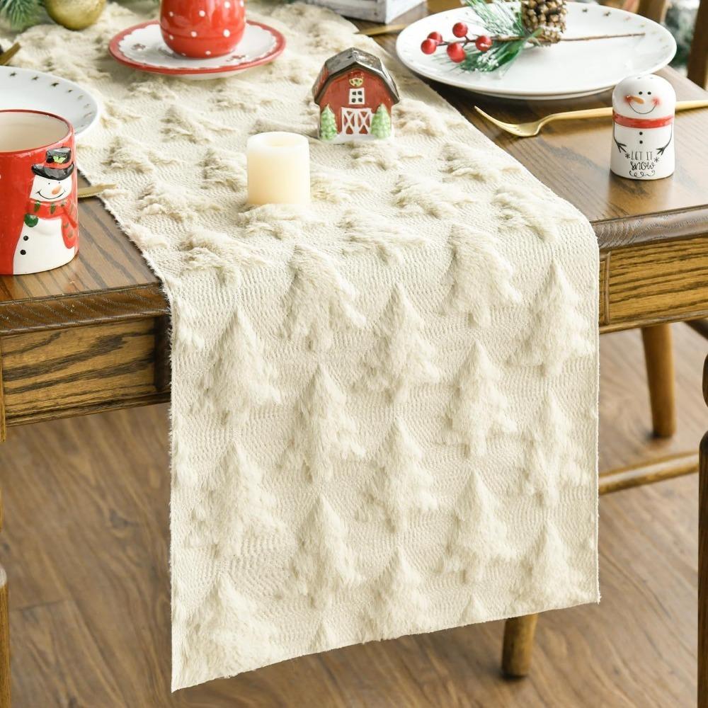 Plush Embroidered Christmas Table Cover Rectangular Dining Tablecloth  Restaurant