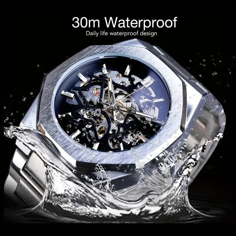 Forsining Fashion Steampunk Luxury Black Dial Mens Automatic Mechanical Watch Waterproof Skeleton Design Relogio Wristwatches