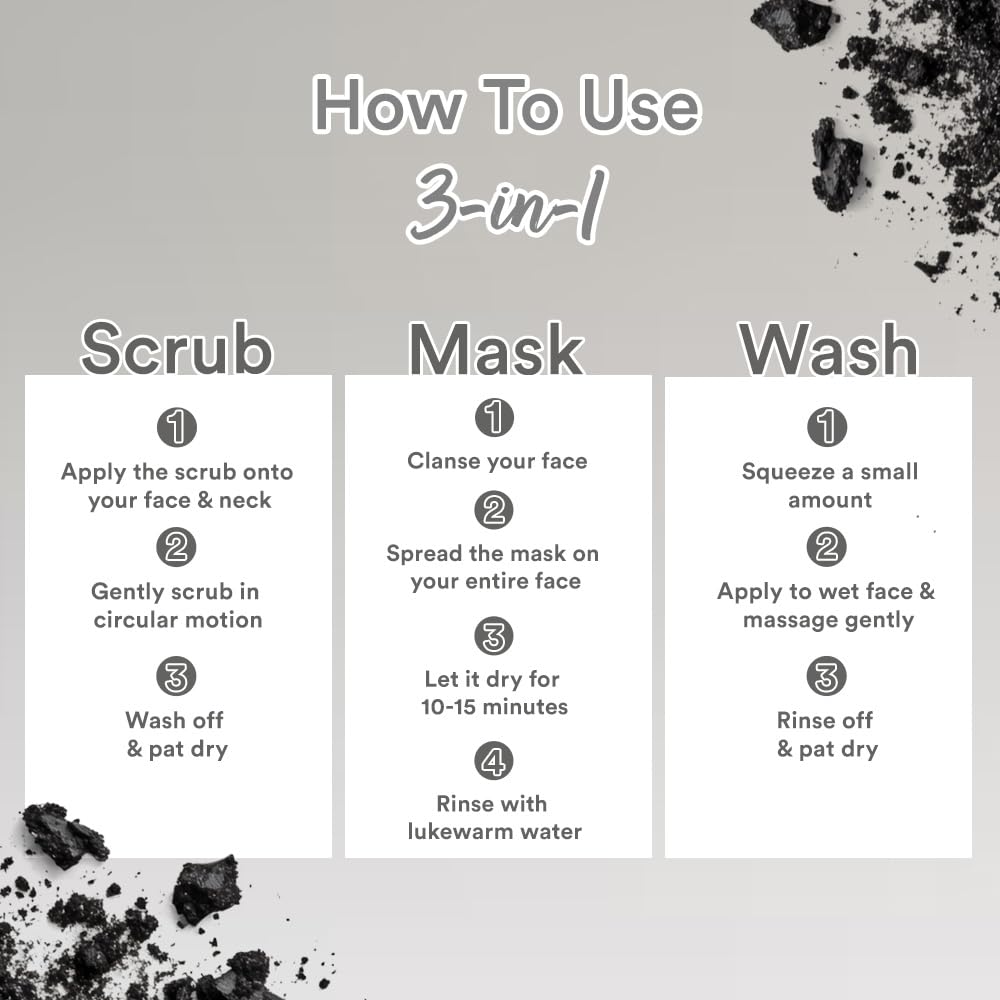 Lacto Calamine 3-in-1 Charcoal Face Scrub Mask Wash 100 ml Multi-Action Detox Cleanser for Clear Skin