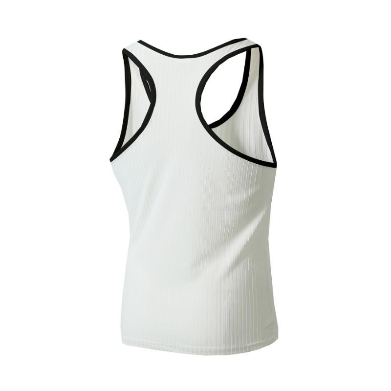 Canotta Sportiva da Fitness da Uomo Slim Fit a Righe Verticali Color Block in Maglia con Schiena a Racer