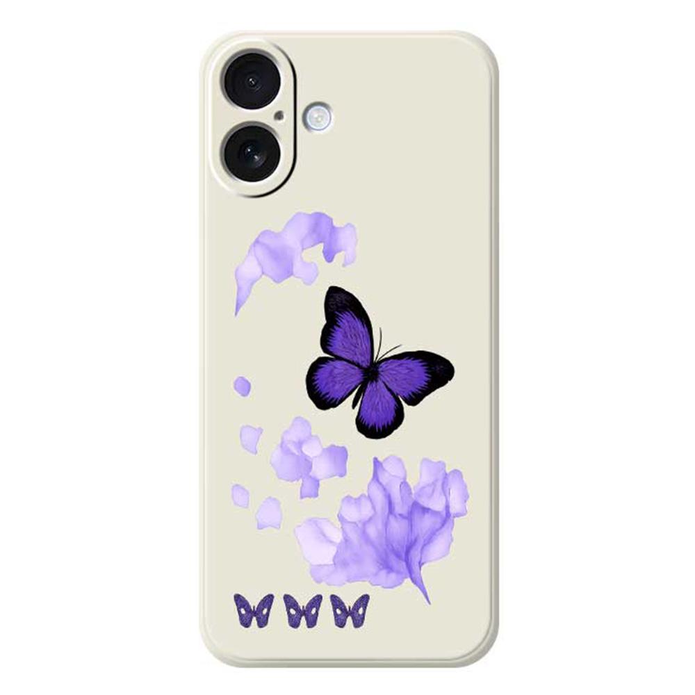 For iPhone 17 Case Purple Butterfly Pattern Printing Straight Edge TPU Phone Back Cover