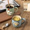 Vintage Floral Ceramic Water Mugs,12oz Hand-painted Coffee Mugs with Handle, Microwave & Dishwasher Safe