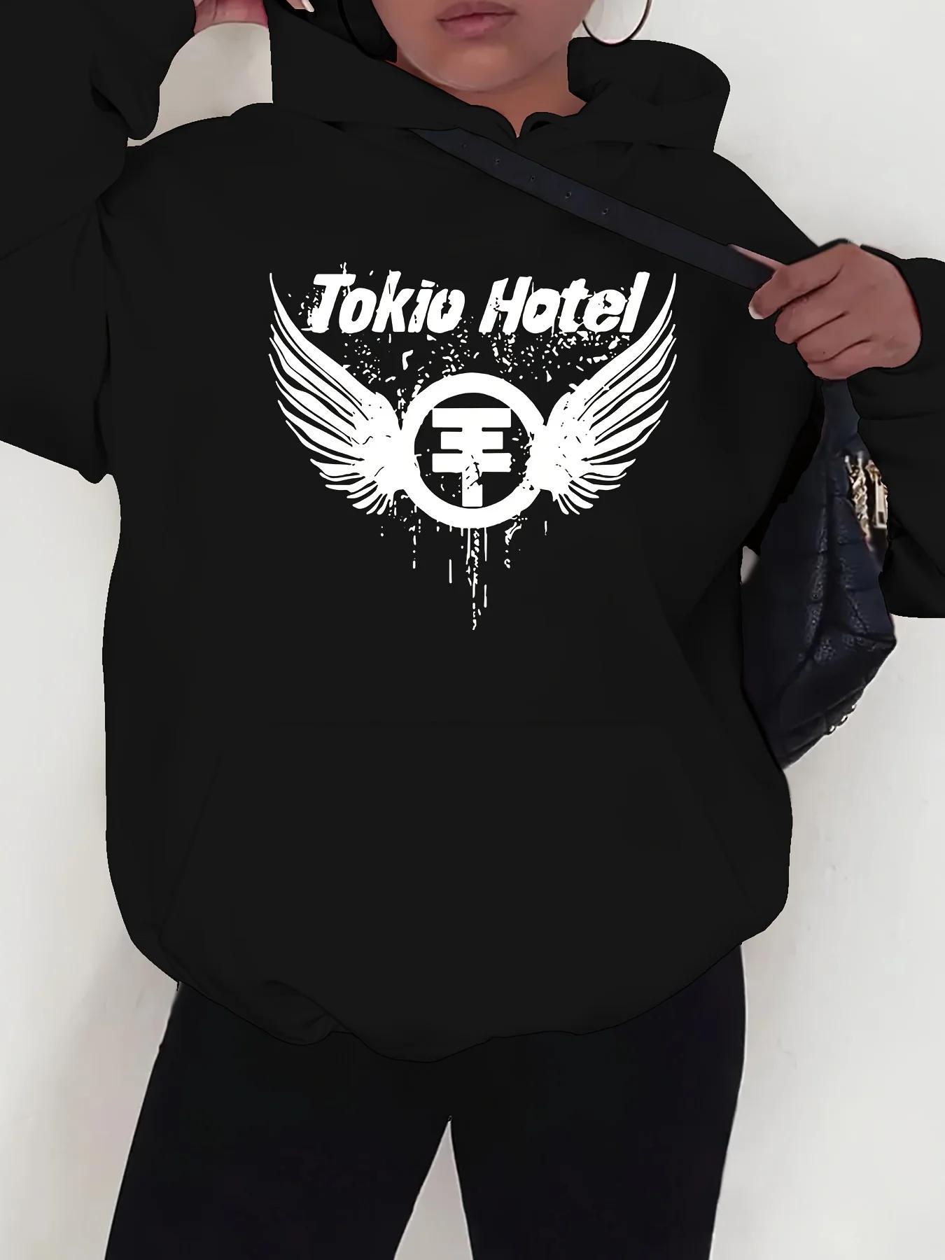 

Tokio Hotel Graphic Print Hoodie 100% Polyester Knit Fabric Casual Pullover with Drawstring Sweatshirt for Women S
