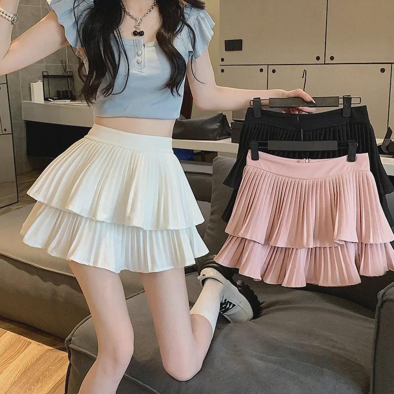 

2025 Summer High-Waist Double-Layer Pleated A-Line Tutu Skirt XL чорний