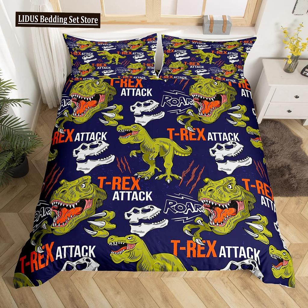 3D Dinosaur Duvet Cover Set Queen Size For Boys Dinosaur Bedding Set T-Rex Dinosaur Comforter Cover Bed Set Home Decor For Teens