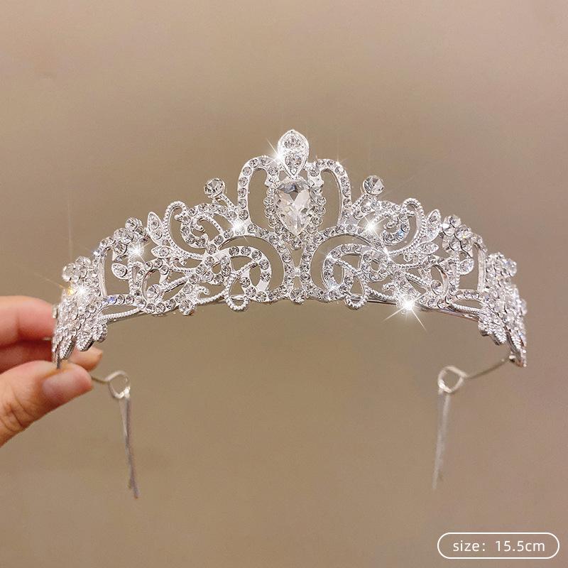 Children's Princess Crown Crystal Tiara Girls Hair Accessories High-end Atmosphere Dance Performance Birthday Gift Crown Bridal