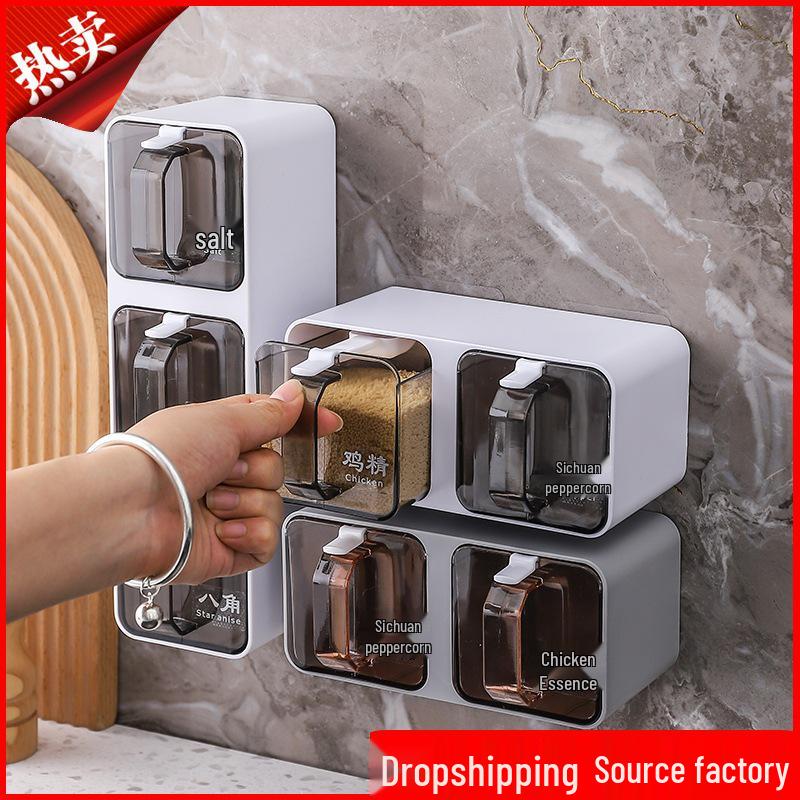 Wall-Mounted Punch-Free Multi-Compartment Seasoning Storage Box