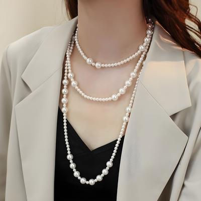 Long Pearl Stacked Necklace Women's 2025 New Popular Multi-layer Retro Temperament Sweater Chain High-end Collarbone Chain