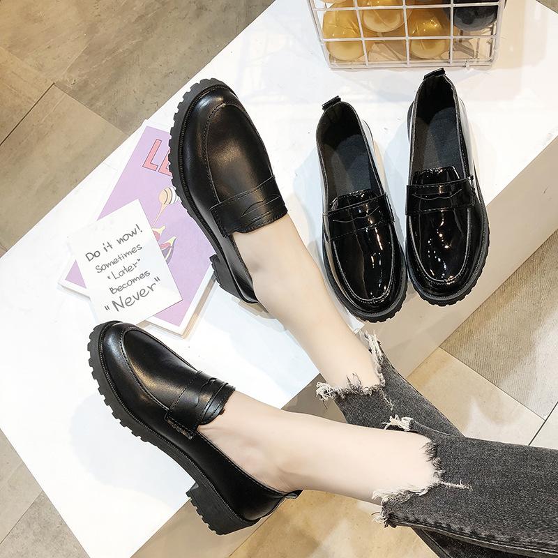 Summer Leather Shoes Women's Summer New Versatile Student Flat Black