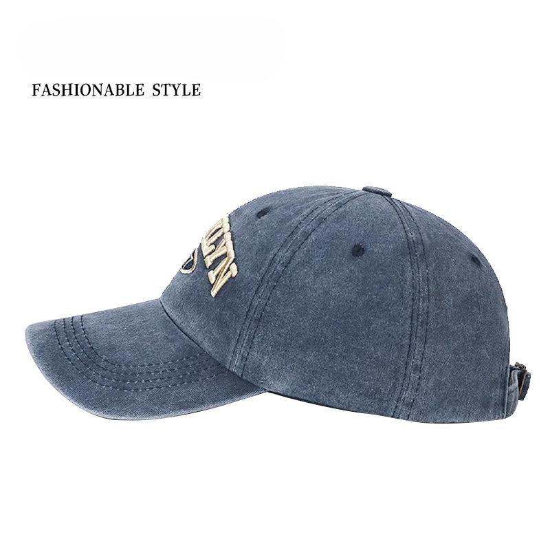 New Embroidered Letter Baseball Cap Big Head Circumference Washed Sun Protection Visor Couple Fashion Versatile Cap