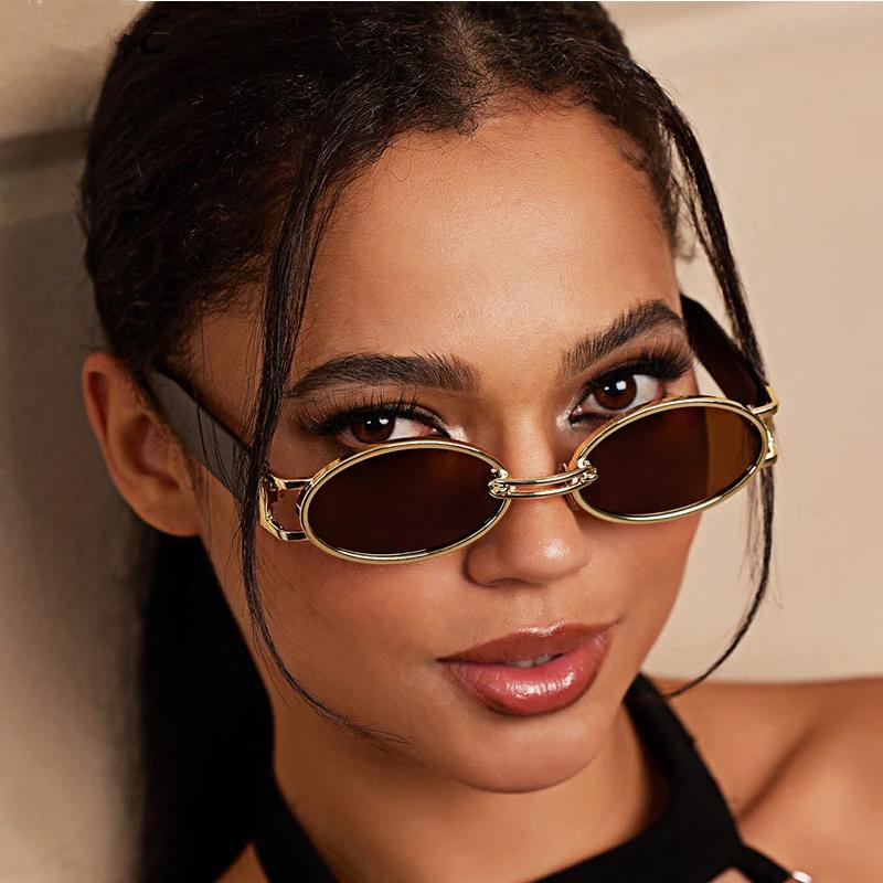 New Retro Metal Frame Elliptical Frame Trendy Street Photo Sunglasses for Men and Women's Outdoor Travel Sunshades UV400