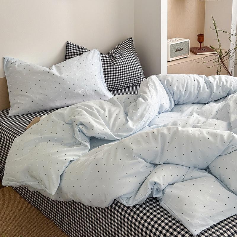 Spring And Summer Washed Cotton Contrast Color Bed Floating In Iceland Simple Style Four-piece Cotton Bed Sheet Quilt Cover