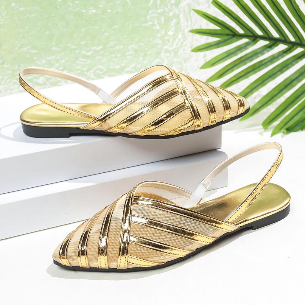 Modische Sommerliche Flache Spitzsandalen für Damen Mesh Freizeit Strandschuhe 2025 Neu Bequem Leicht Bunt Römische Damen Sandalen