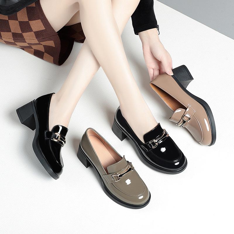 Women's Loafers, Spring Mid-heel Leather Shoes, Chunky Heel Women's Shoes, Middle-aged Women's Shoes, Deep-cut Single Shoes