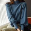 Pullover mit halbem Stehkragen Basisschicht Damen Herbst Winter Puffärmel Stilvoller Strick Mid-Neck Top