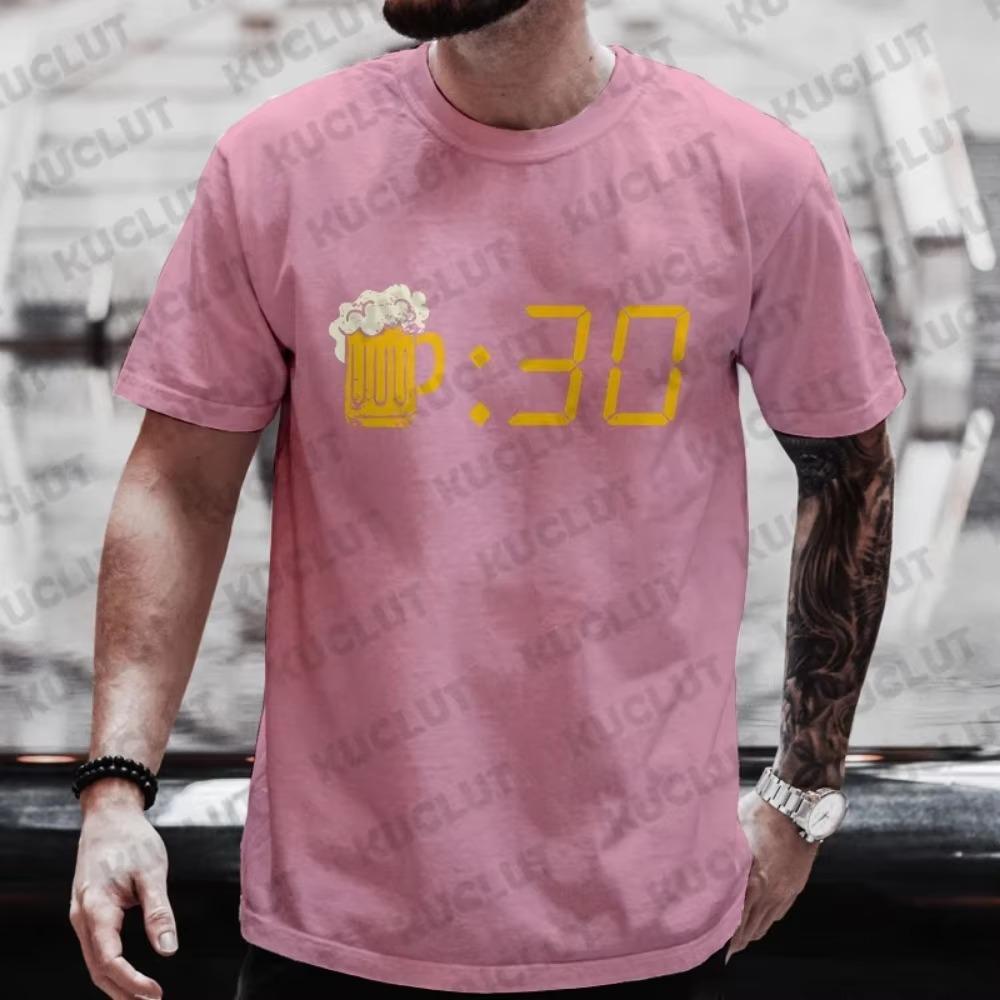 Men T Shirt Funny Beer Clock Graphic Y2k Clothes Plus Size Tees Beer Lover Drinking Party Streetwear Summer Short Sleeve Tees