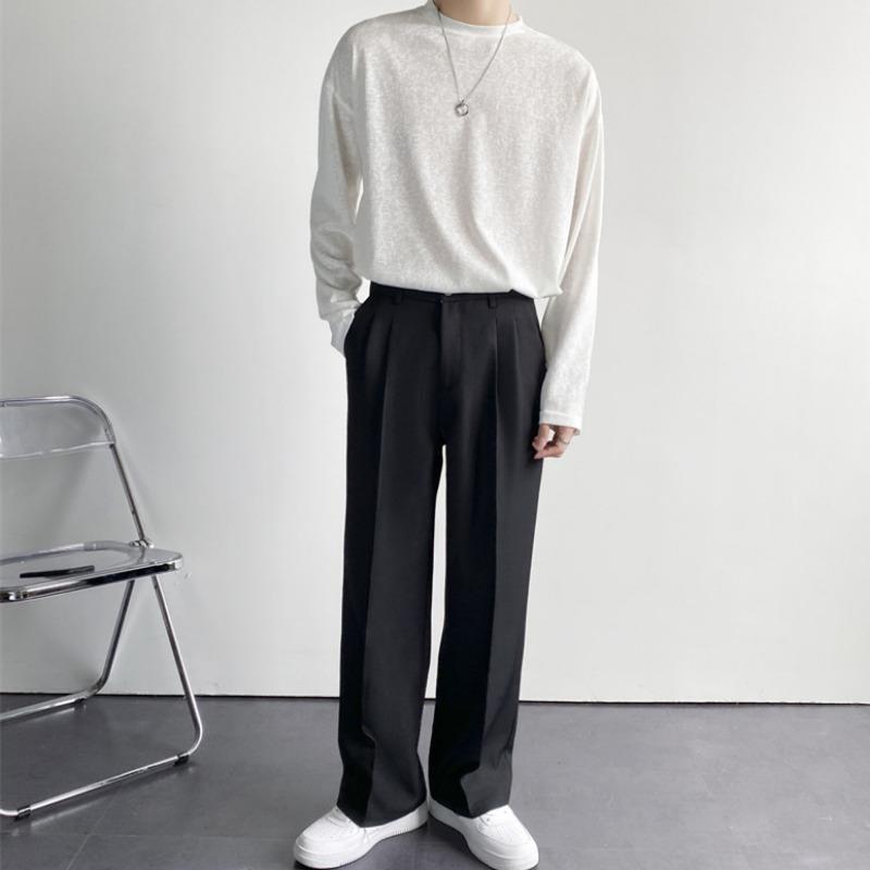 2024 New Men White Straight Pants Fashion Korean Loose Suit Trousers Casual Draped Baggy White Wide Pant Male Streetwear