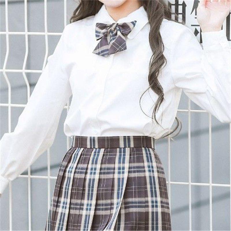 JK Academic Style Cream White Shirt - Autumn Top, Loose Fit, Plus Size, Long or Short Sleeve, Female Student Uniform