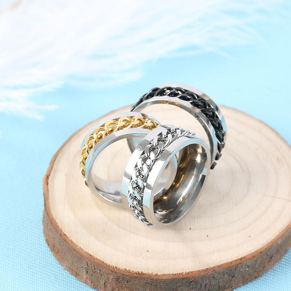 

Silver/Black/Gold Jewelry Mens Wedding Rotatable Chain Band Ring Spinner Titanium Steel