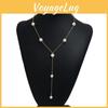 Women Pearl Long Necklace With Water Wave Chain For Wedding And Events Formal