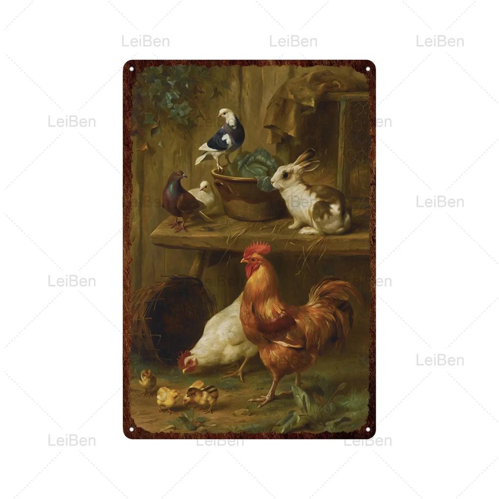 Kyckling Vintage Metallplåtskyltar Kyckling Tupp Höna Ägg Gård Staket Skylt Retro Plakett Dekorativ Plåt för Gårdstallrik Heminredning