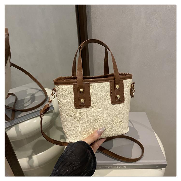 Pu Crossbody Fashion Bag With Color Blocking Design And Embossing Butterfly