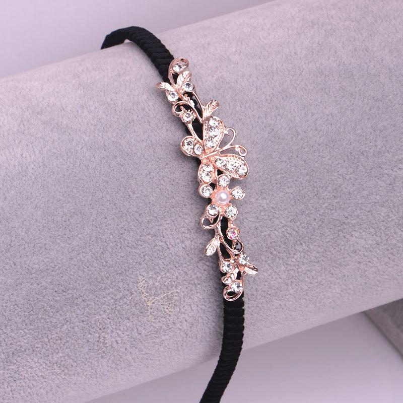 Gold Rhinestone Butterfly Korean Headband & Hairpin Set - Non-Slip Metal Hair Accessories