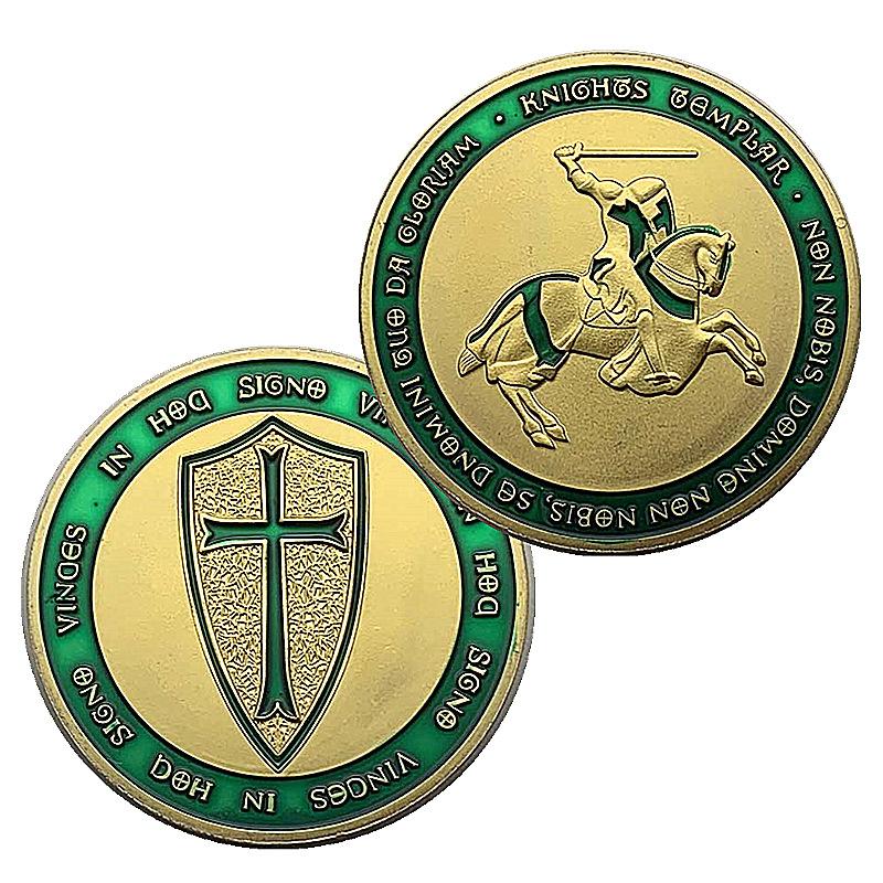 Armored Warrior, Holy Shield, Gold Plated, Knight Medal, Pendant Keychain, Green Gold Coin, Creative Coin, Gift Coin 40mm