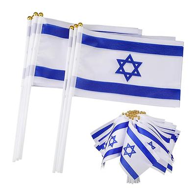 10 Stück Israel National Kleine Handheld Wimpel mit Fahnenmast Auto Fensterflagge Drei Größen Flagge Innen Außen Heimdekoration