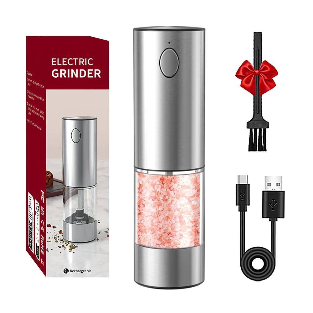 Elektrický mlýnek na pepř z nerezové oceli, mlýnek na sůl a pepř, USB dobíjecí, nastavitelná hrubost, mlýnek na koření, kuchyňský nástroj