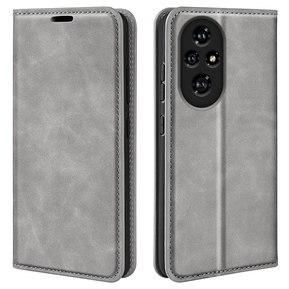 

For Honor 200 Pro 5G Case Skin-Touch PU Leather Wallet Flip Phone Cover Grey