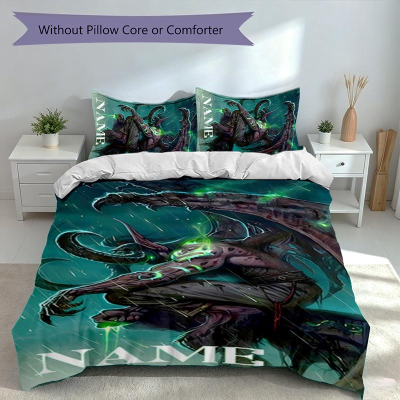 3pcs Custom Name World of Warcraft Bedding Set,Includes 1 Duvet Cover and 2 Pillowcases,All-season Bedroom Decor